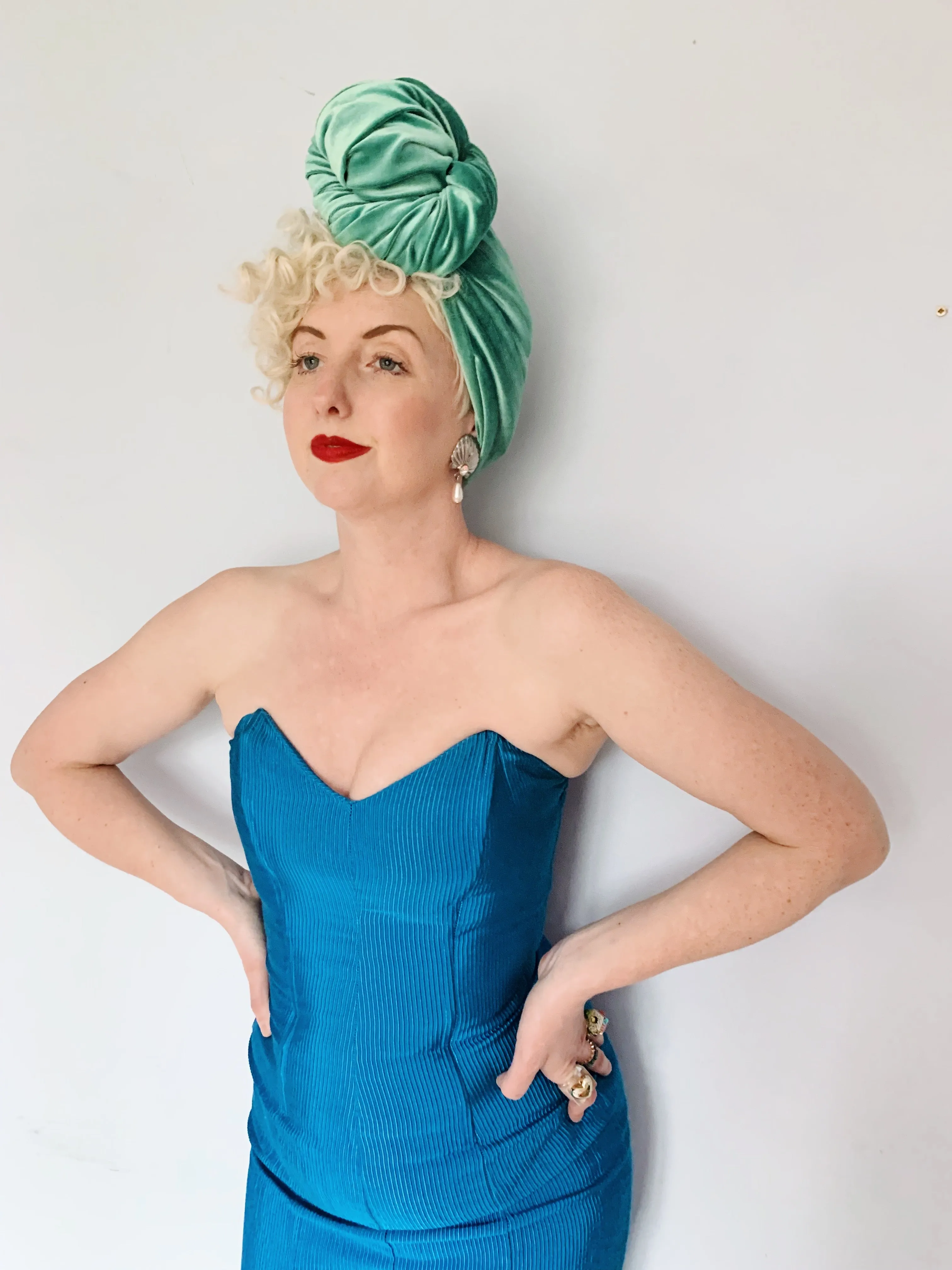 Blue Ribbed Strapless Dress - Vintage Miss Selfridge