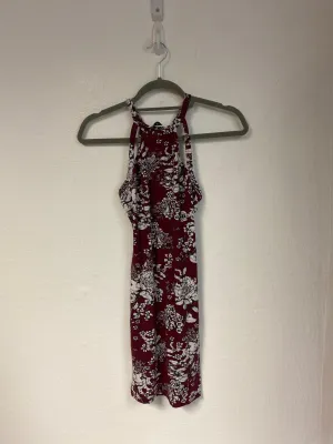 Burgundy and white large floral cut out shoulder bodycon mini dress, Miss Selfridge, Size 10 (Elastane, Viscose)