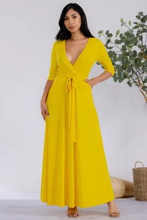 HH517R-SOLID - 3/4 Sleeve Maxi Dress