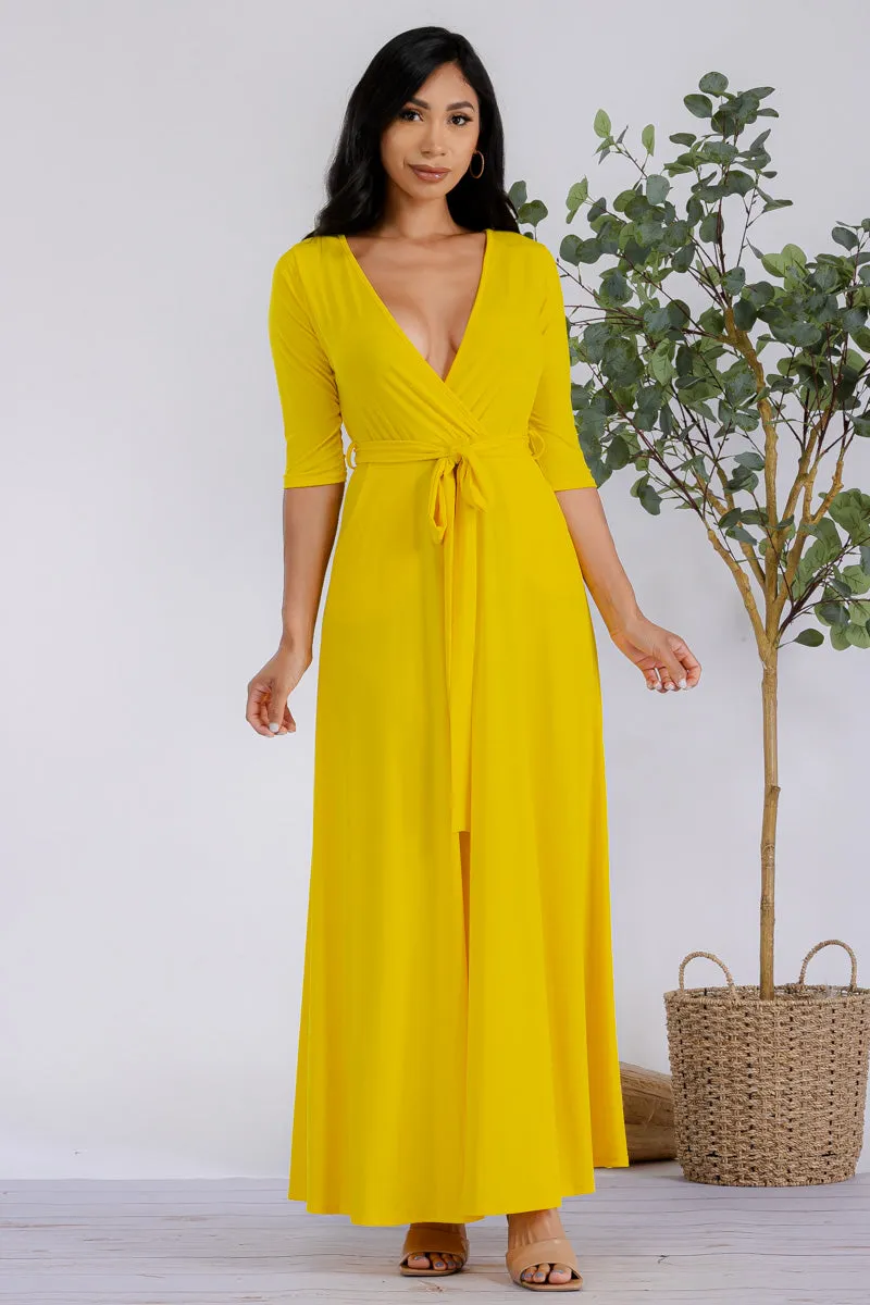 HH517R-SOLID - 3/4 Sleeve Maxi Dress