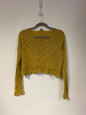 Mustard crotchet long sleeve top, Miss Selfridge, Size 4