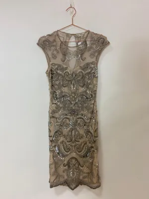 Nude Sequin Embellished Midi Dress, Miss Selfridge, Size 8 (Polyester)